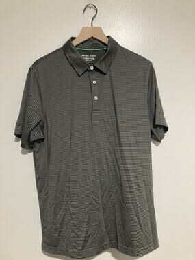 MICHEL ROUEN Large Performance Golf Polo Men's Blue Gray Stripe Shirt